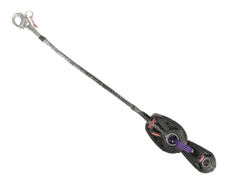 Optimist 4:1 mainsheet pulley and strop setup